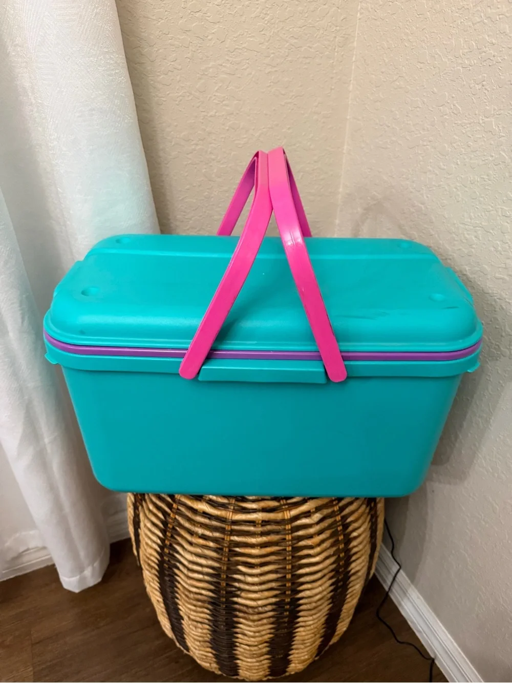 Vintage Eagle Craftstor Sewing Craft Storage Organizer Tote Bin Teal Purple Pink